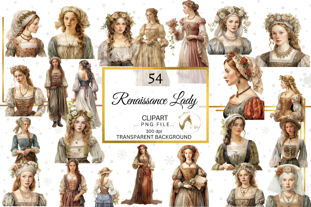 Renaissance Lady Watercolor Clipart, a Person Illustration by NiiiNArt (Photo 1 of 9)