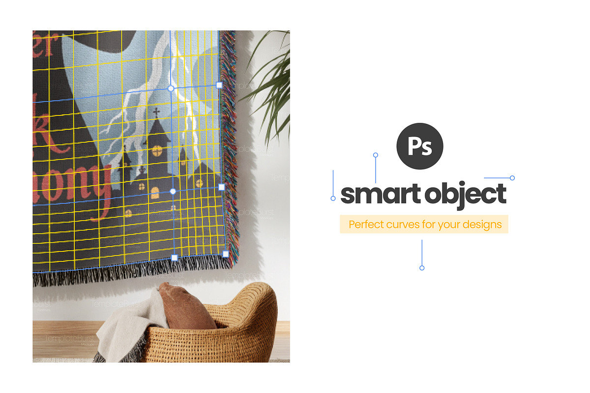 Woven Blanket Mockup Hang on Wall, an Apparel Mockup by Mockups Studio (Photo 7 of 9)