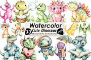 Cute Dinosaur Clipart, an Illustration by Black Bird Studio (Thumbnail 1 of 6)
