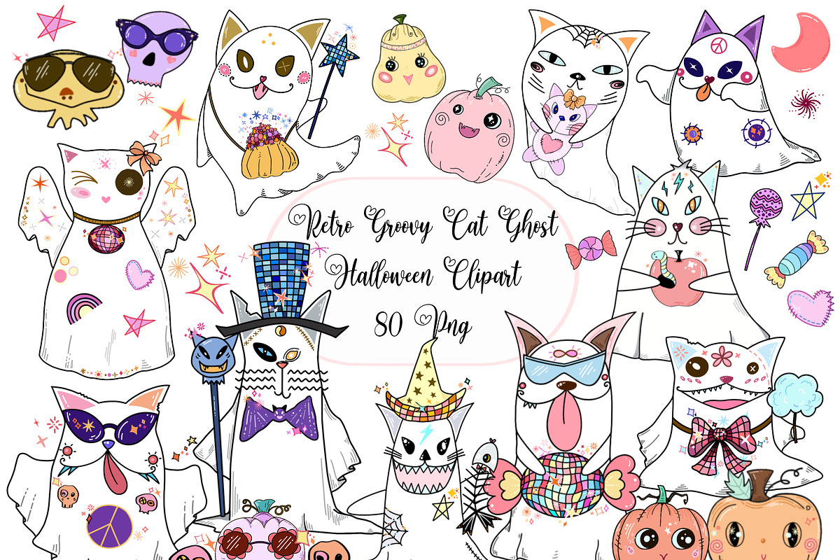 Retro Groovy Cat Ghost, Halloween, a Seasonal Illustration by Sense Library (Photo 1 of 9)
