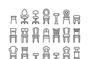Set line icons of chair, an Outline Icon by motorama