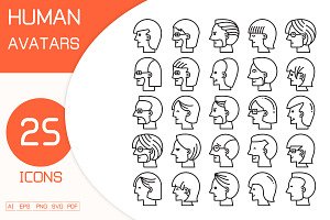 Human Head Avatars Set, an Outline Icon by Designfour