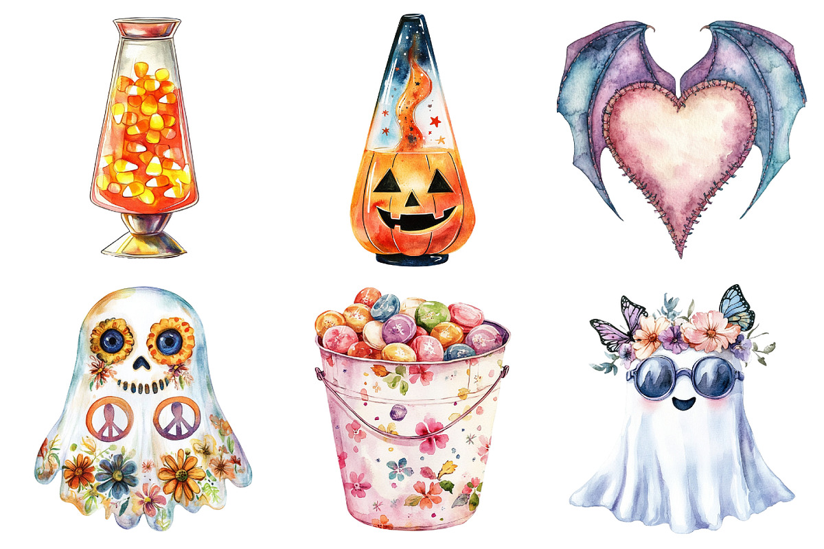 Watercolor Groovy Retro Halloween, an Illustration by Daily.Designs (Photo 2 of 5)