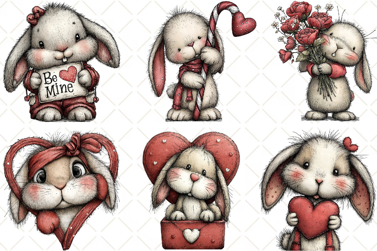Whimsical Valentine Bunny Clipart, an Animal Illustration by Black Bird Studio (Photo 5 of 6)