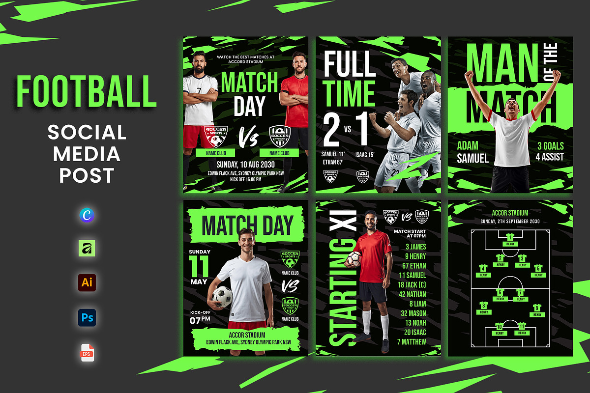 Soccer Football Social Media Post, a Social Media Template by Jiwstudio (Photo 1 of 4)