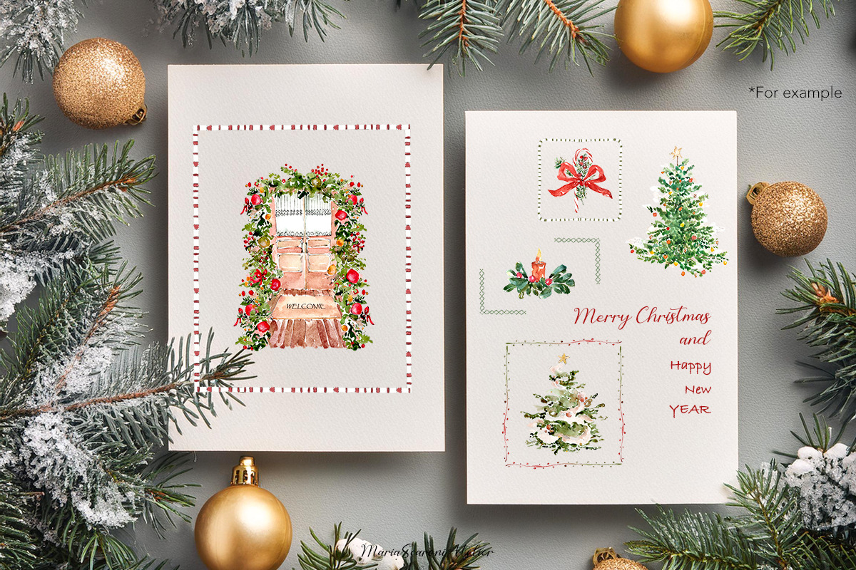 Cute Watercolor Christmas Clipart, a Seasonal Illustration by MariaScaroniAtelier (Photo 6 of 8)