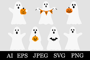 Halloween Ghost with pumpkin clipart