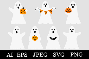 Halloween Ghost With Pumpkin Clipart