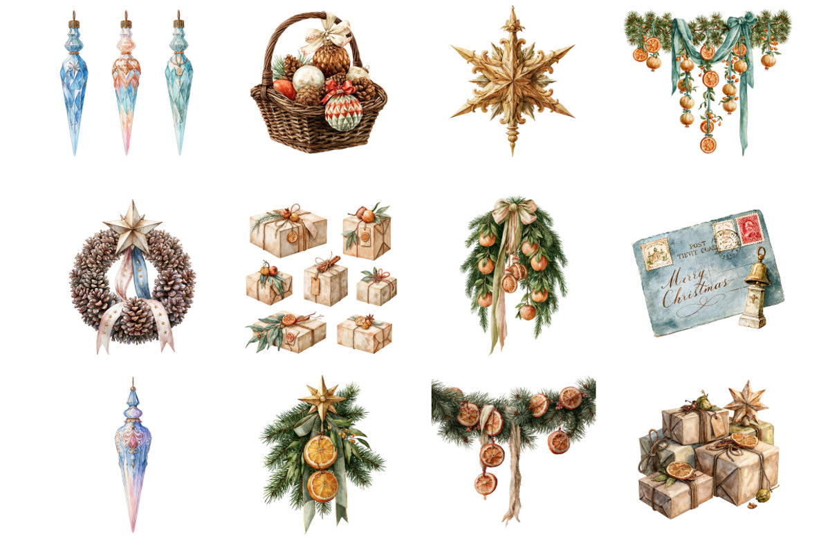 Vintage Christmas Clipart - 38 PNG, a Seasonal Illustration by InkyQueenArt (Photo 4 of 8)