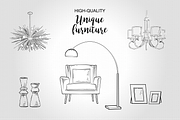 Furniture Hand drawn Vector set#2, a Decorative Illustration by Alltruecolours (Thumbnail 2 of 4)