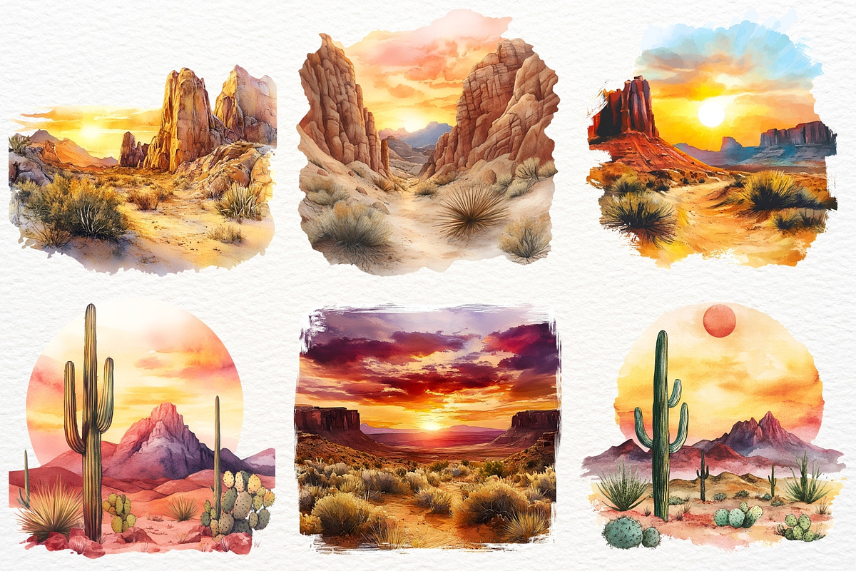Western Landscape Clipart Cactus PNG, a Decorative Illustration by SugarCloudStudioArt (Photo 5 of 8)