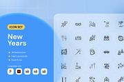 New Years Icon Set, an Outline Icon by Nathaya Studio (Thumbnail 1 of 2)
