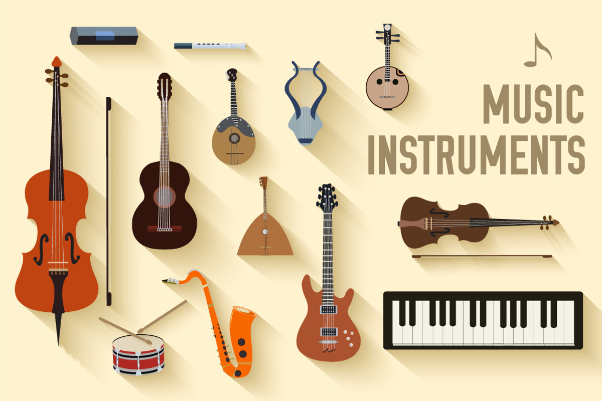 set of flat music instruments icon