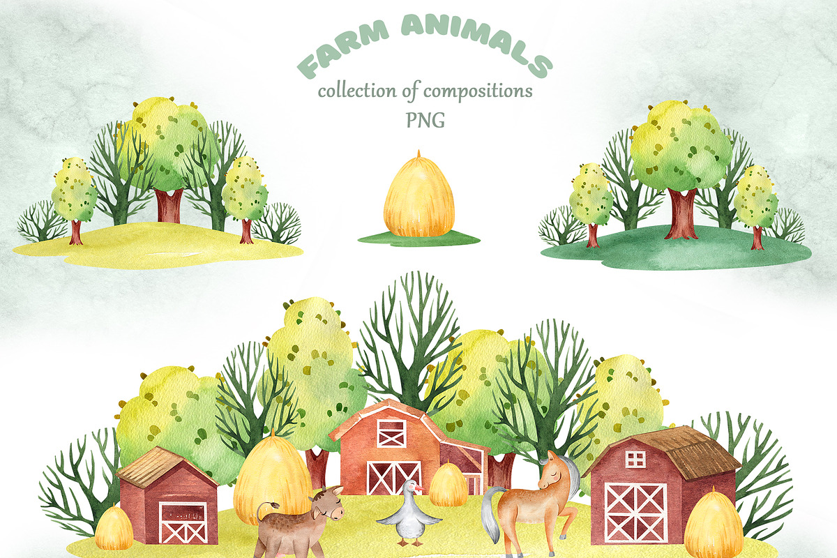 FARM ANIMALS watercolor set, an Animal Illustration by LenArt (Photo 7 of 17)