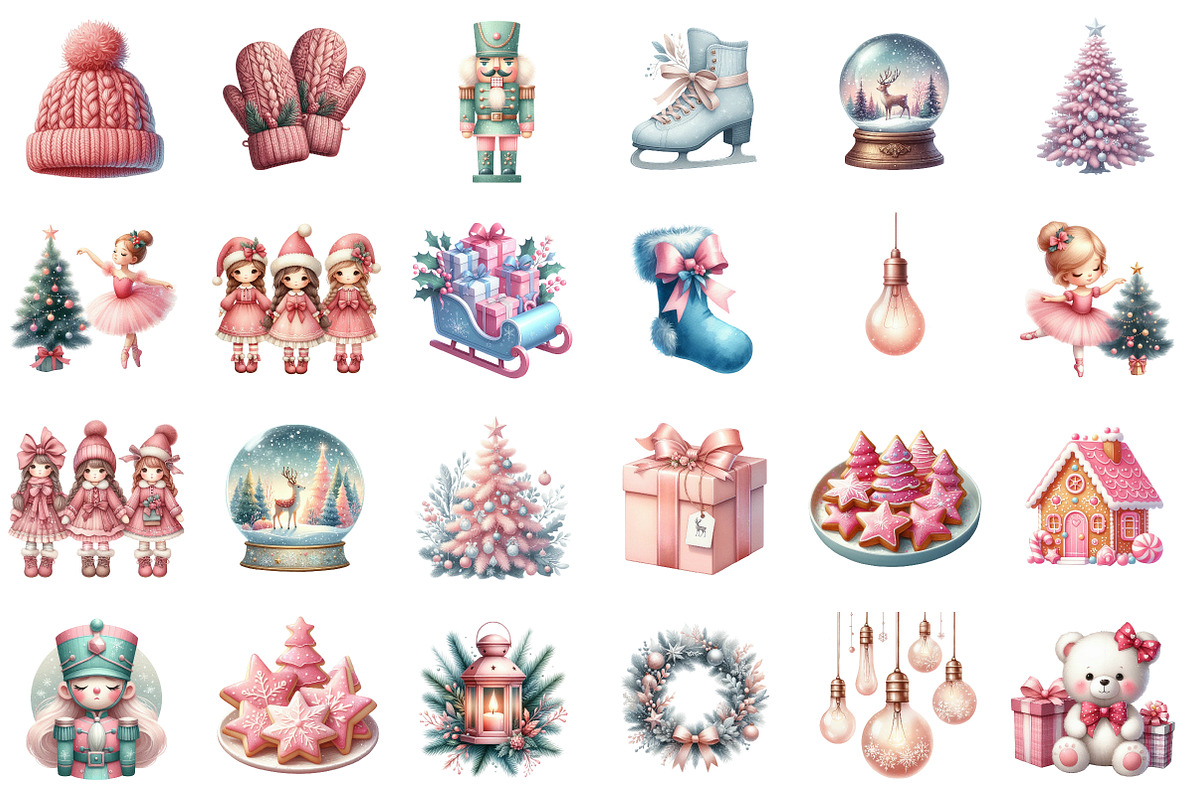 Watercolor Exquisite Pink Christmas, an Illustration by SinaCreation (Photo 2 of 7)