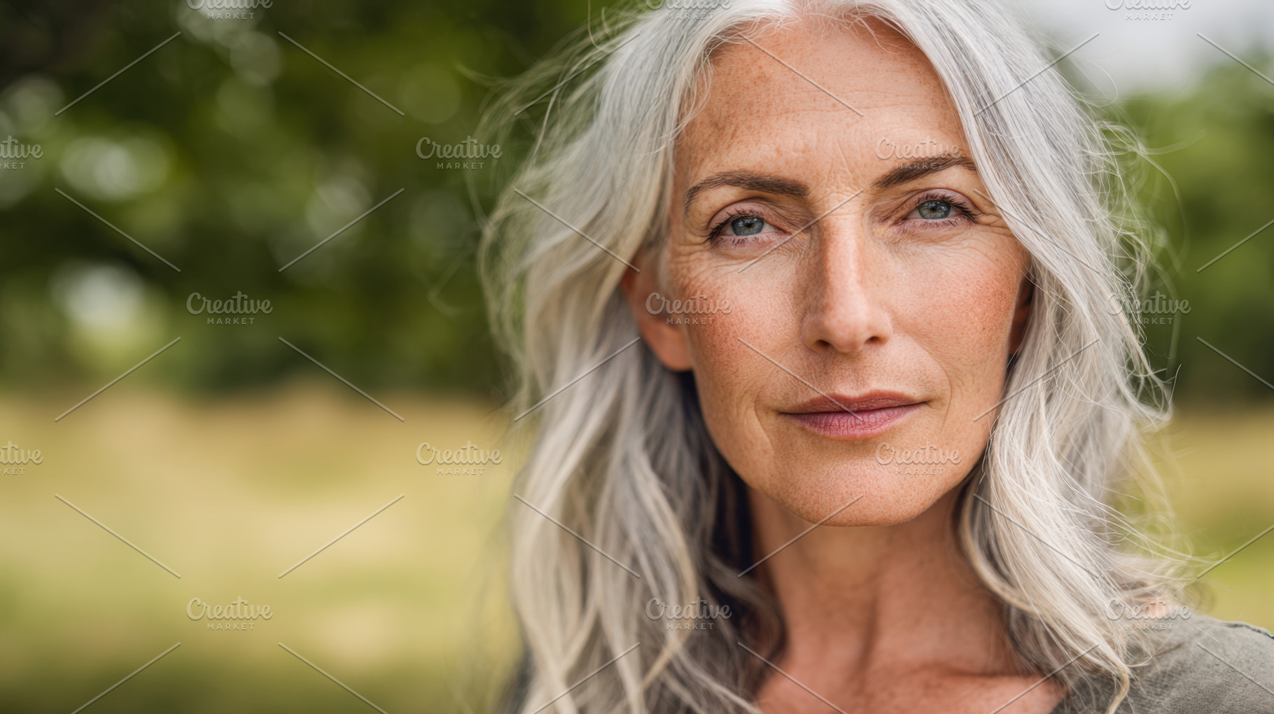 Gray-haired woman outside, a Photo by Beautiful things