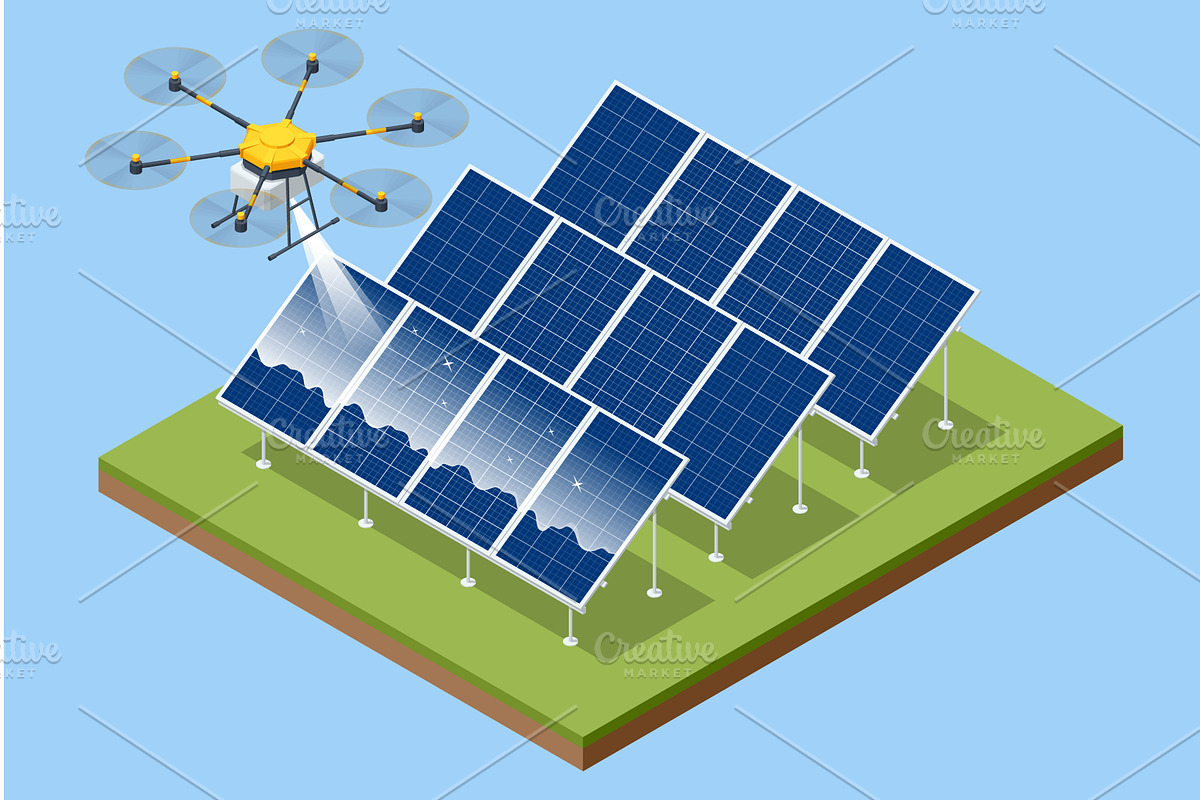 Isometric drone cleaning a large, an Illustration by Golden Sikorka