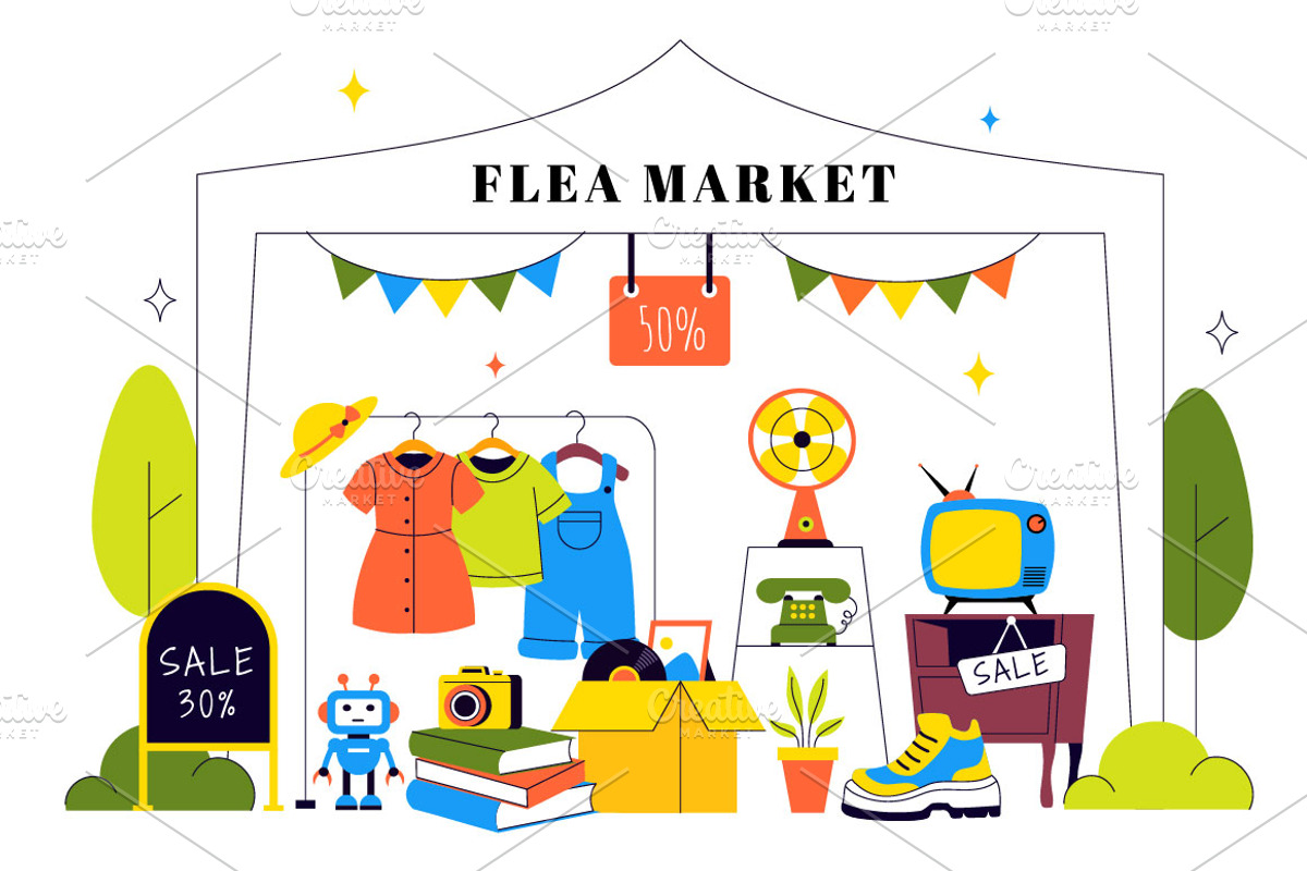10 Flea Market Vector Illustration, an Object Illustration by denayunebgt (Photo 4 of 4)