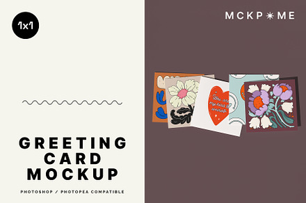 1x1 Square cards in a row mockup, a Merchandise Mockup by MCKP*ME