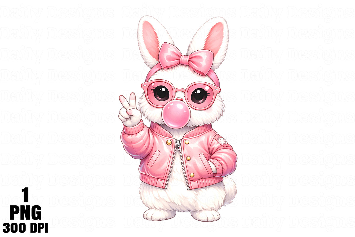 Retro Easter Bunny Blowing Bubble PN, an Illustration by Daily.Designs (Photo 1 of 4)