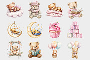 Watercolor Pink Teddy Bear Clipart, a Seasonal Illustration by Design Market (Thumbnail 2 of 5)