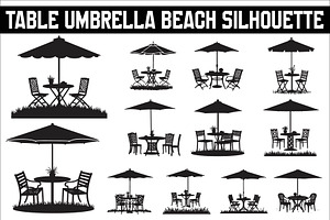Table Umbrella Beach Silhouette, an Illustration by Amazin_art