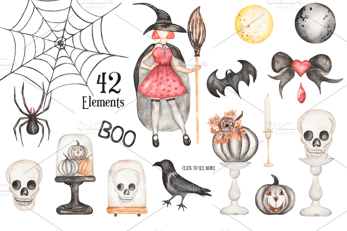 Watercolor Halloween Night, a Decorative Illustration by MayaNavits (Photo 2 of 9)