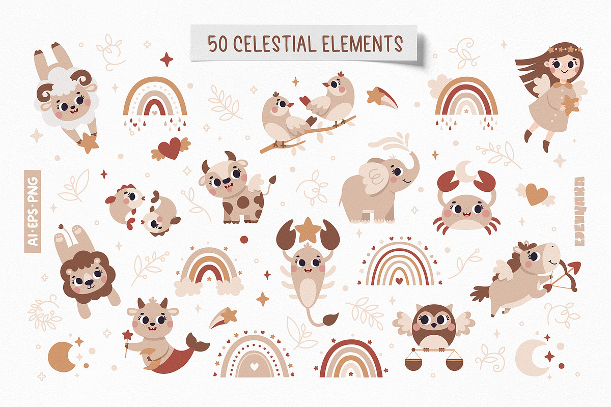 Baby Zodiac Signs, Clipart, Patterns, an Animal Illustration by Ejevyaka (Photo 3 of 12)