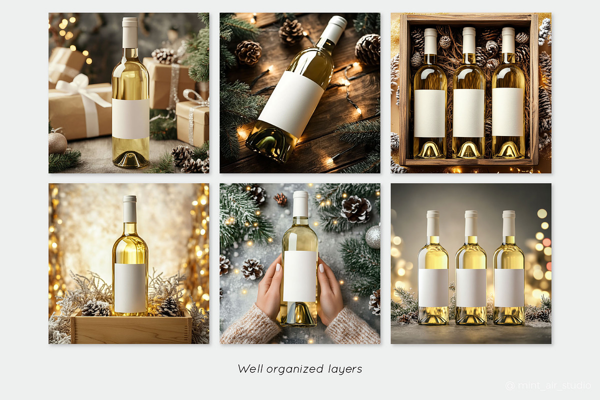 Christmas Wine Bottle Mockups Set, a Product Mockup by Mint Air Studio (Photo 6 of 9)