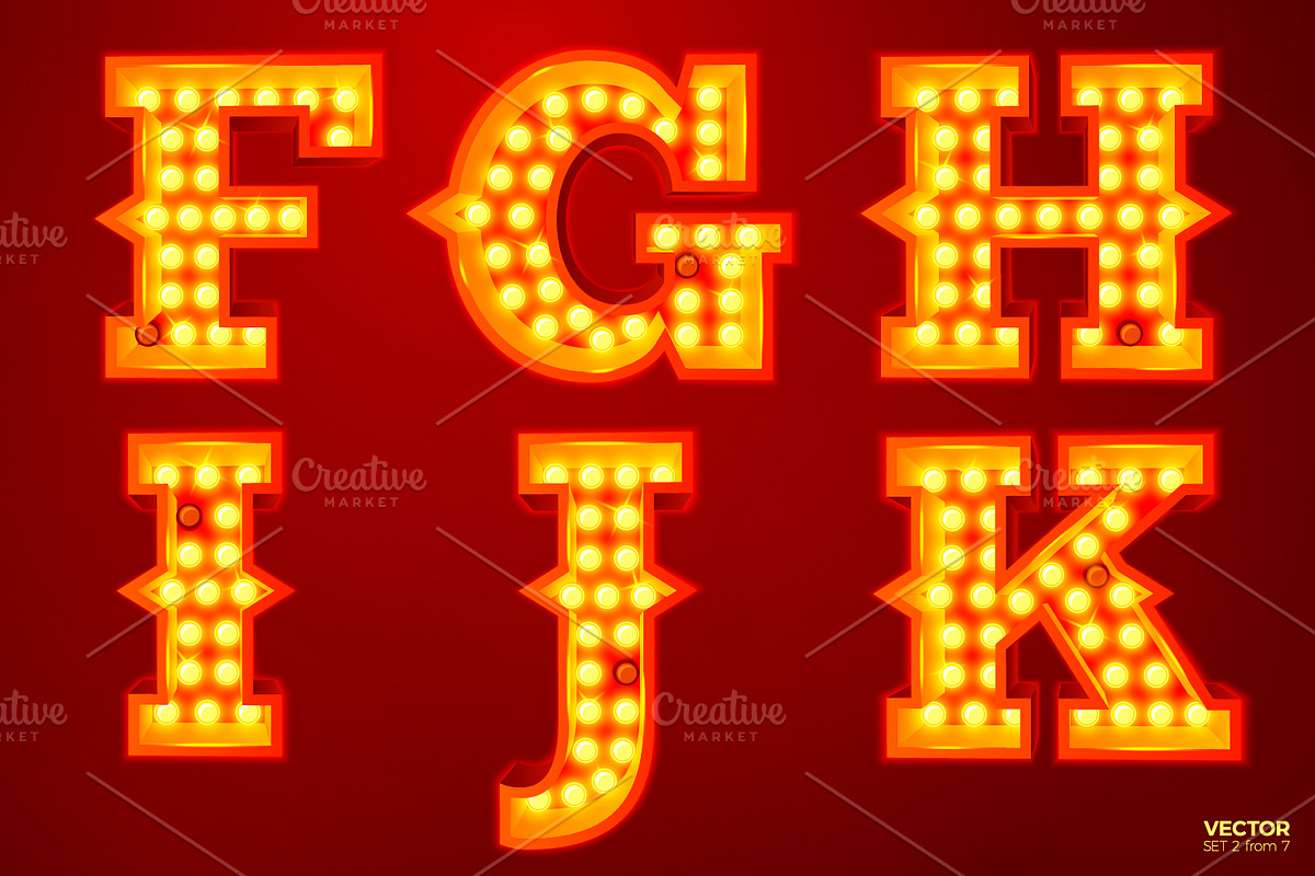 Vector Retro style light letters, a Decorative Illustration by Tashal (Photo 3 of 15)