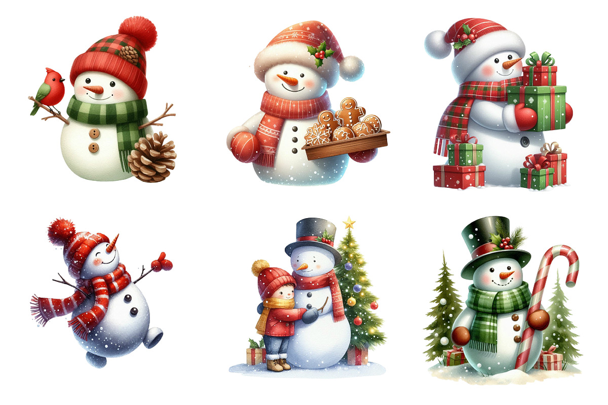 Watercolor Snowman Green Scarf Png, an Illustration by SinaCreation (Photo 3 of 7)