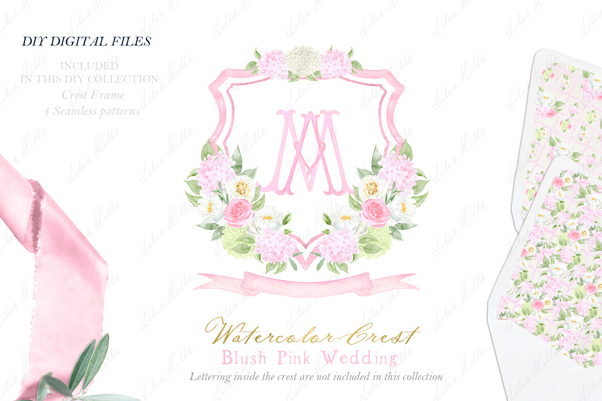 Pink Hydrangea Watercolor Crest, a Decorative Illustration by LABFcreations (Photo 1 of 4)