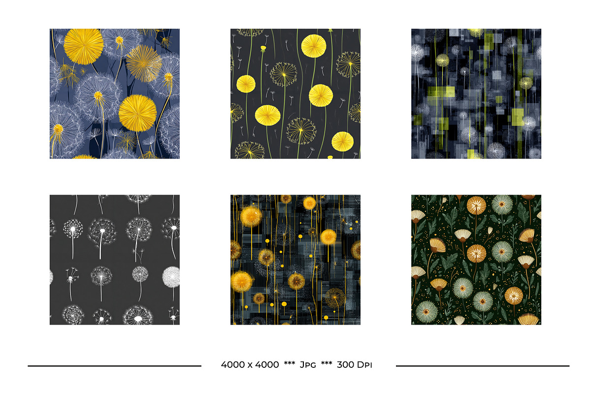 Dandelion Retro Art Style Patterns, a Pattern Graphic by karenfoleyphoto (Photo 3 of 13)