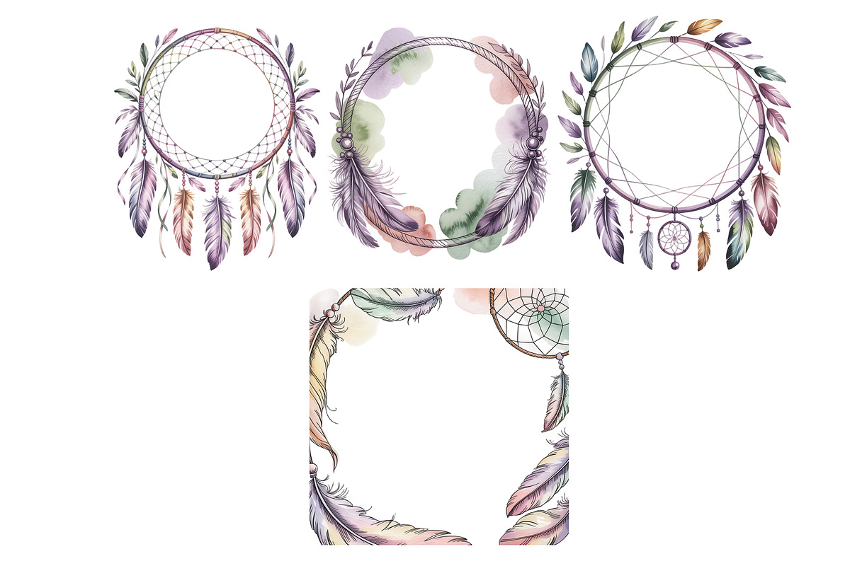 Watercolor Dreamcatchers Frames, a Background Graphic by SketchArtStudio (Photo 3 of 3)