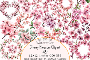Watercolor Cherry Blossom Clipart