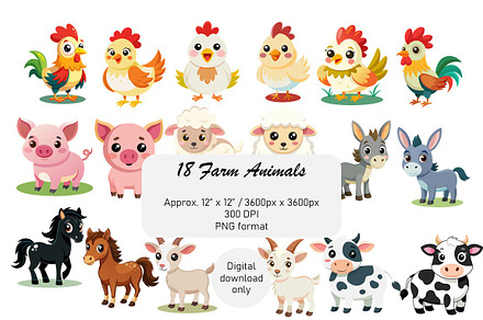Farm Animals, Clipart, PNGs