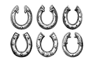 Lucky horseshoe engraving vector set, an Object Illustration by Onyx