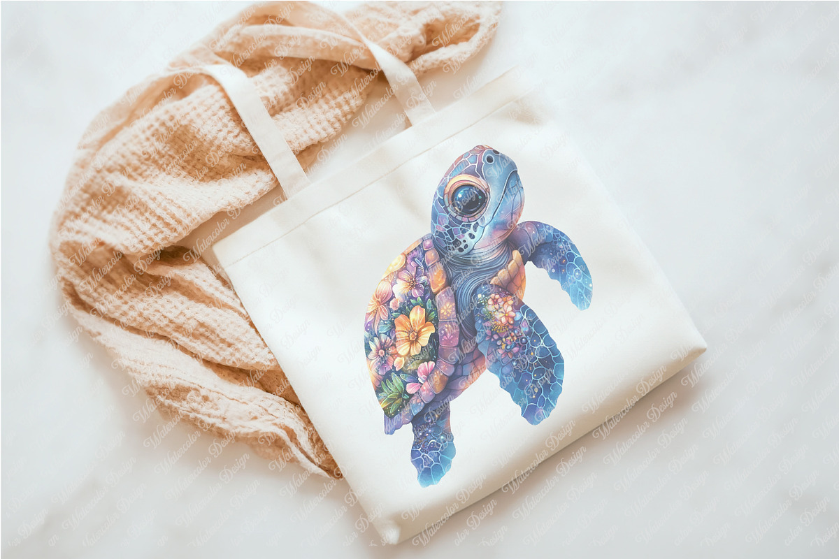 Watercolor Floral Sea Turtles, an Illustration by Watercolor design (Photo 4 of 11)
