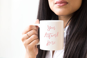 Woman Holding Blank Mug Mockup