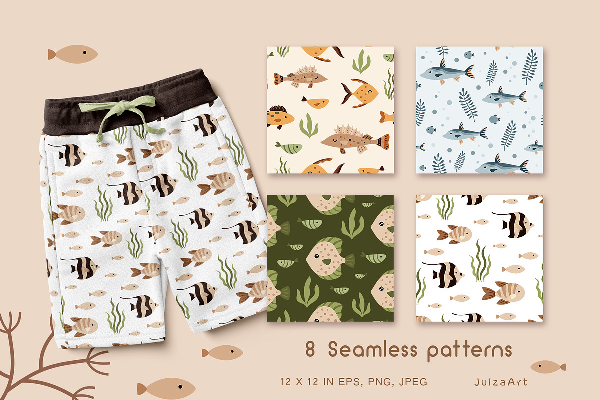 Fish clipart & pattern, a Seasonal Illustration by JulzaArt (Photo 6 of 9)