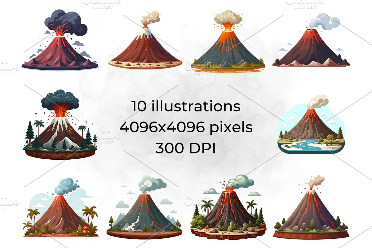 Volcano Clipart Pack PNG Graphics, an Education Illustration by QM_ART (Photo 2 of 7)