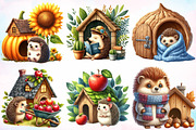 Autumn Hedgehog with House Clipart, a Seasonal Illustration by Canvas Craft (Thumbnail 4 of 7)