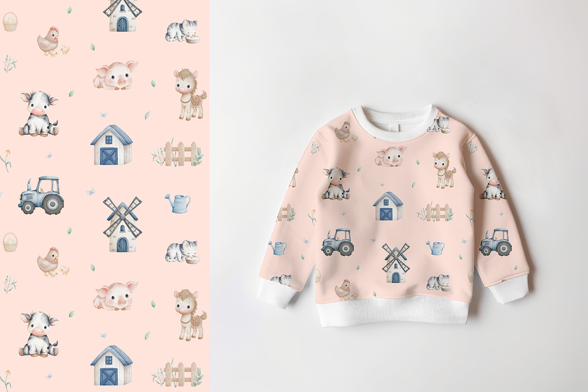 Farm Animals & Tractor Pattern Set, a Pattern Graphic by tetiartline (Photo 3 of 8)