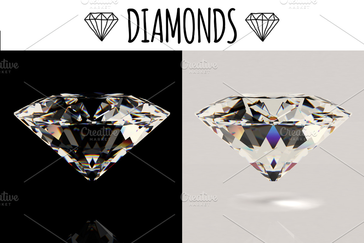 Diamonds side view with reflection