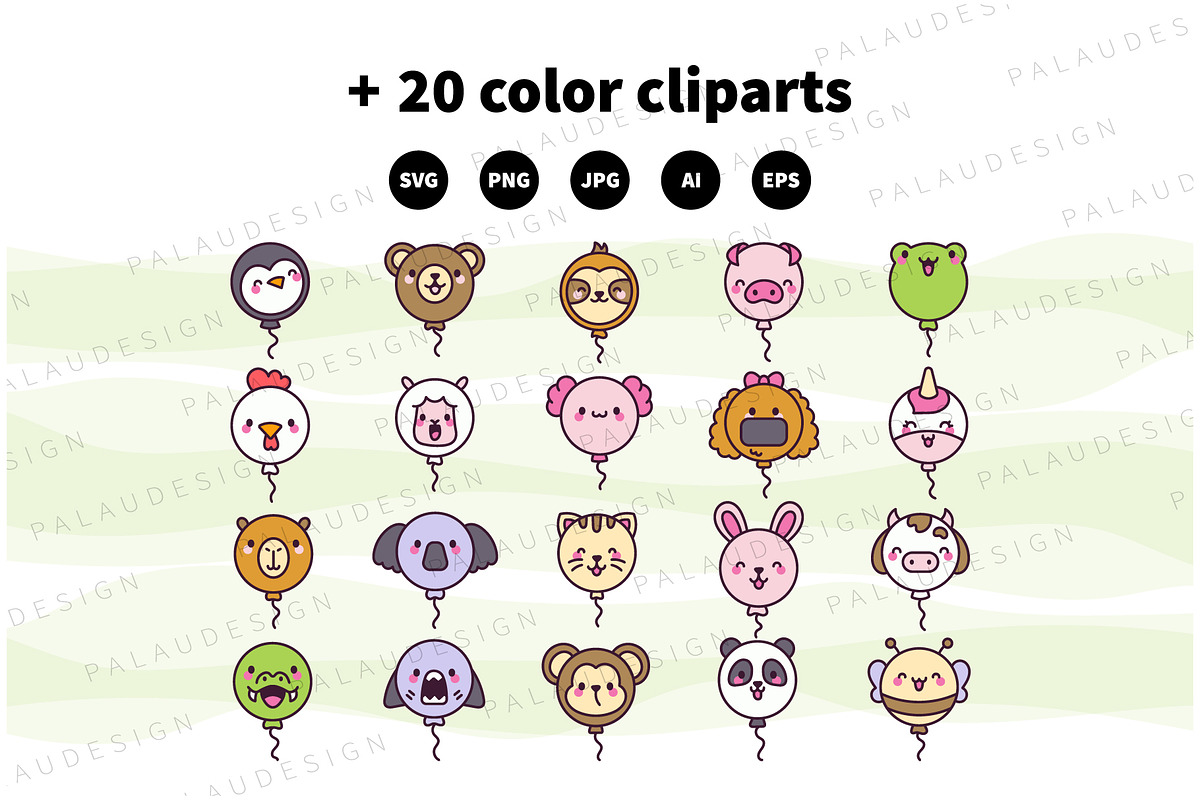 Cute Kawaii Balloons Animals Outline, an Animal Illustration by Palau (Photo 10 of 12)