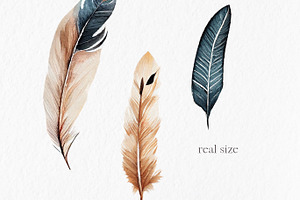 Boho Feather Watercolor Clipart PNG