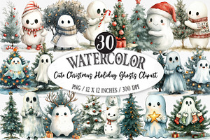 Cute Christmas Holiday Ghosts PNG, an Illustration by Designking