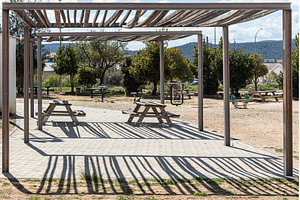 Two Empty gray wooden tables on the, a Food & Drink Photo by Illustrations&photos