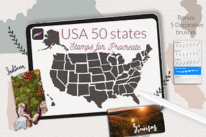 USA States Map Stamps For Procreate