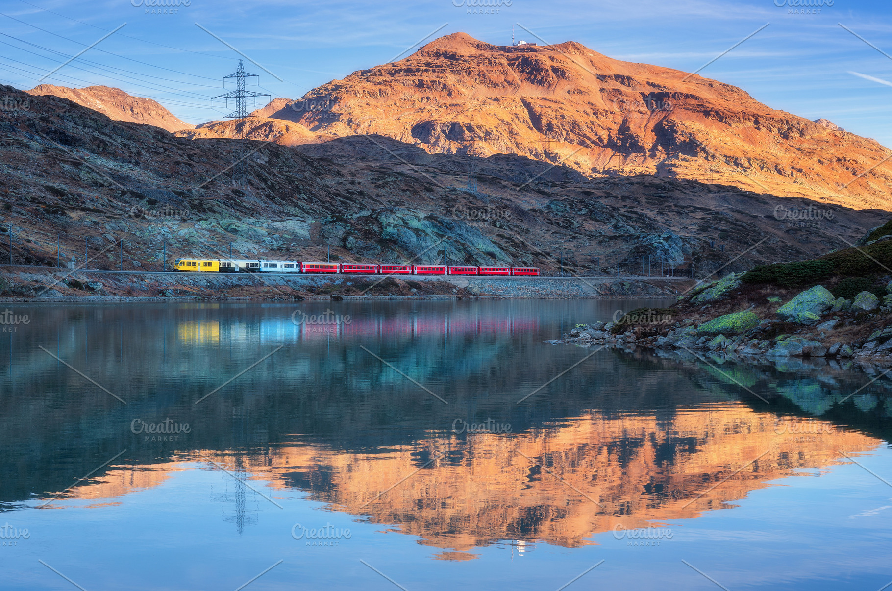 Bernina express train and alpine, a Transportation Photo by den-belitsky